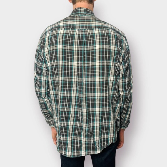 90s Members Only Teal‎ and Gray Plaid Button Down - Picture 4 of 4
